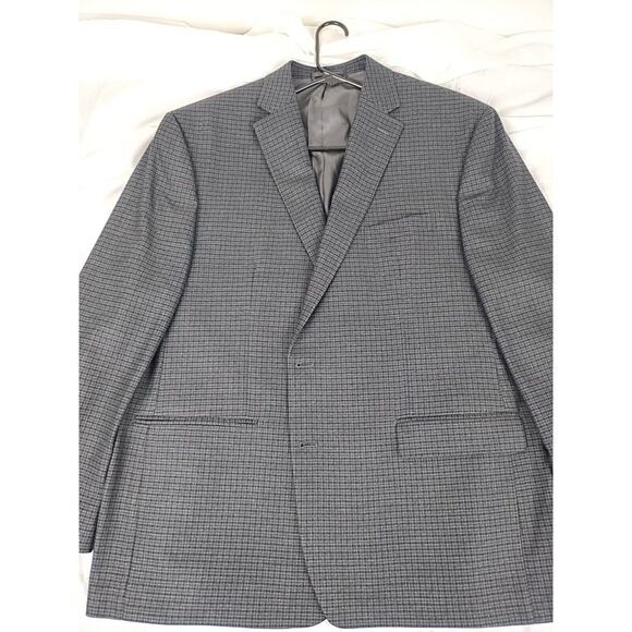 Men's Ralph Lauren Size 48‎ R Blue And Black Checkered Print Polyester Blend... - Picture 1 of 7
